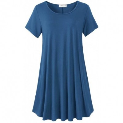 Nightgowns & Sleepshirts Women's Short Sleeve Swing Tunic Casual Pockets Loose T Shirt Dress - Steel Blue - CR18SSW473O