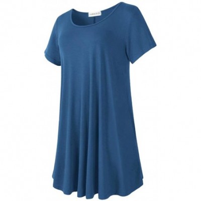 Nightgowns & Sleepshirts Women's Short Sleeve Swing Tunic Casual Pockets Loose T Shirt Dress - Steel Blue - CR18SSW473O