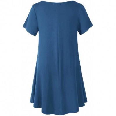 Nightgowns & Sleepshirts Women's Short Sleeve Swing Tunic Casual Pockets Loose T Shirt Dress - Steel Blue - CR18SSW473O