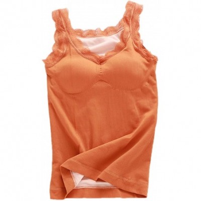 Thermal Underwear Womens Thermal Underwear Camisole Tank Top Fleece Lined Sleeveless Vest - Orange (Lace Straps) - CV195Q3YO9C