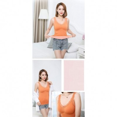 Thermal Underwear Womens Thermal Underwear Camisole Tank Top Fleece Lined Sleeveless Vest - Orange (Lace Straps) - CV195Q3YO9C