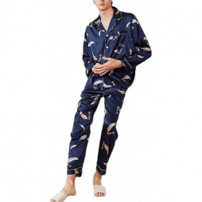 Sleep Sets Men's Sleepwear Silk Pajamas Set Long Sleeve Loungewear Suit Sets - 2 - CC1992YN63K