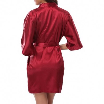 Robes Womens Short Satin Kimono Robe for Wedding Bridal Party Bridesmaid Robe - Wine Red - C2189A6TSNT