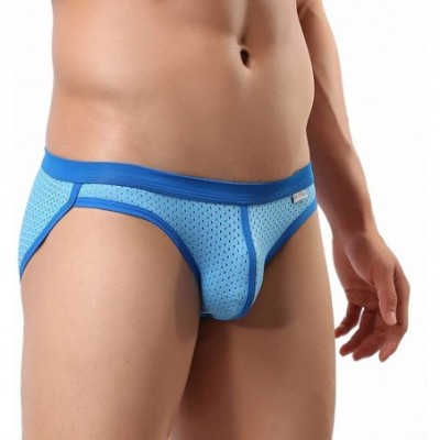 Briefs Men's Fashion Underwear Briefs Mesh Elastic Bikini Sports Shorts B1139 - Blue - CX12GRE3FAP