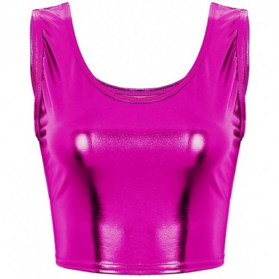 Camisoles & Tanks Women's Shiny Metallic Vest Tank Top Bustier Undershirt Rave Dance Shirt Clubwear - Rose - CD19DRTOYR8