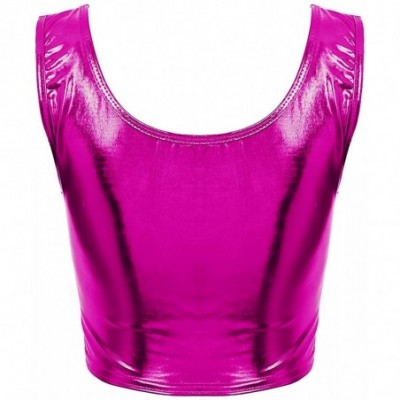 Camisoles & Tanks Women's Shiny Metallic Vest Tank Top Bustier Undershirt Rave Dance Shirt Clubwear - Rose - CD19DRTOYR8