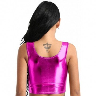 Camisoles & Tanks Women's Shiny Metallic Vest Tank Top Bustier Undershirt Rave Dance Shirt Clubwear - Rose - CD19DRTOYR8