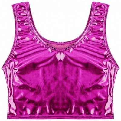 Camisoles & Tanks Women's Shiny Metallic Vest Tank Top Bustier Undershirt Rave Dance Shirt Clubwear - Rose - CD19DRTOYR8