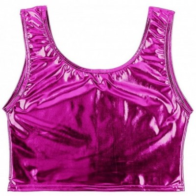 Camisoles & Tanks Women's Shiny Metallic Vest Tank Top Bustier Undershirt Rave Dance Shirt Clubwear - Rose - CD19DRTOYR8