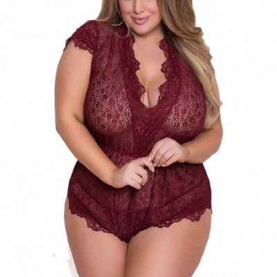 Camisoles & Tanks Sexy Lingerie for Women Plus Size for Sex Lace Splice Deep V-Neck Sexy Lingerie Backless - Wine Red - CQ197...