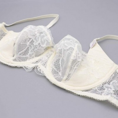 Bras Women See-Though Non Padding Underwire Lace Sheer Bra and Panties Sets - White - CT185257GWY