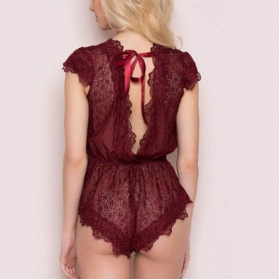 Camisoles & Tanks Sexy Lingerie for Women Plus Size for Sex Lace Splice Deep V-Neck Sexy Lingerie Backless - Wine Red - CQ197...