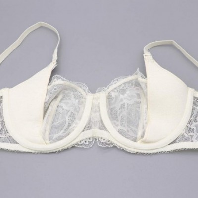 Bras Women See-Though Non Padding Underwire Lace Sheer Bra and Panties Sets - White - CT185257GWY