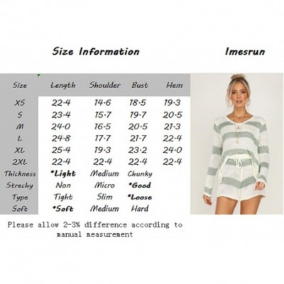 Sets Womens Stripe Knit Long Sleeve Tops and Shorts Color Block 2 Piece Pajamas Set Sleepwear - Green - CA190HYYLO4