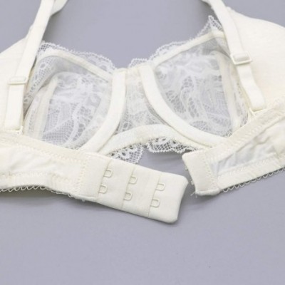 Bras Women See-Though Non Padding Underwire Lace Sheer Bra and Panties Sets - White - CT185257GWY