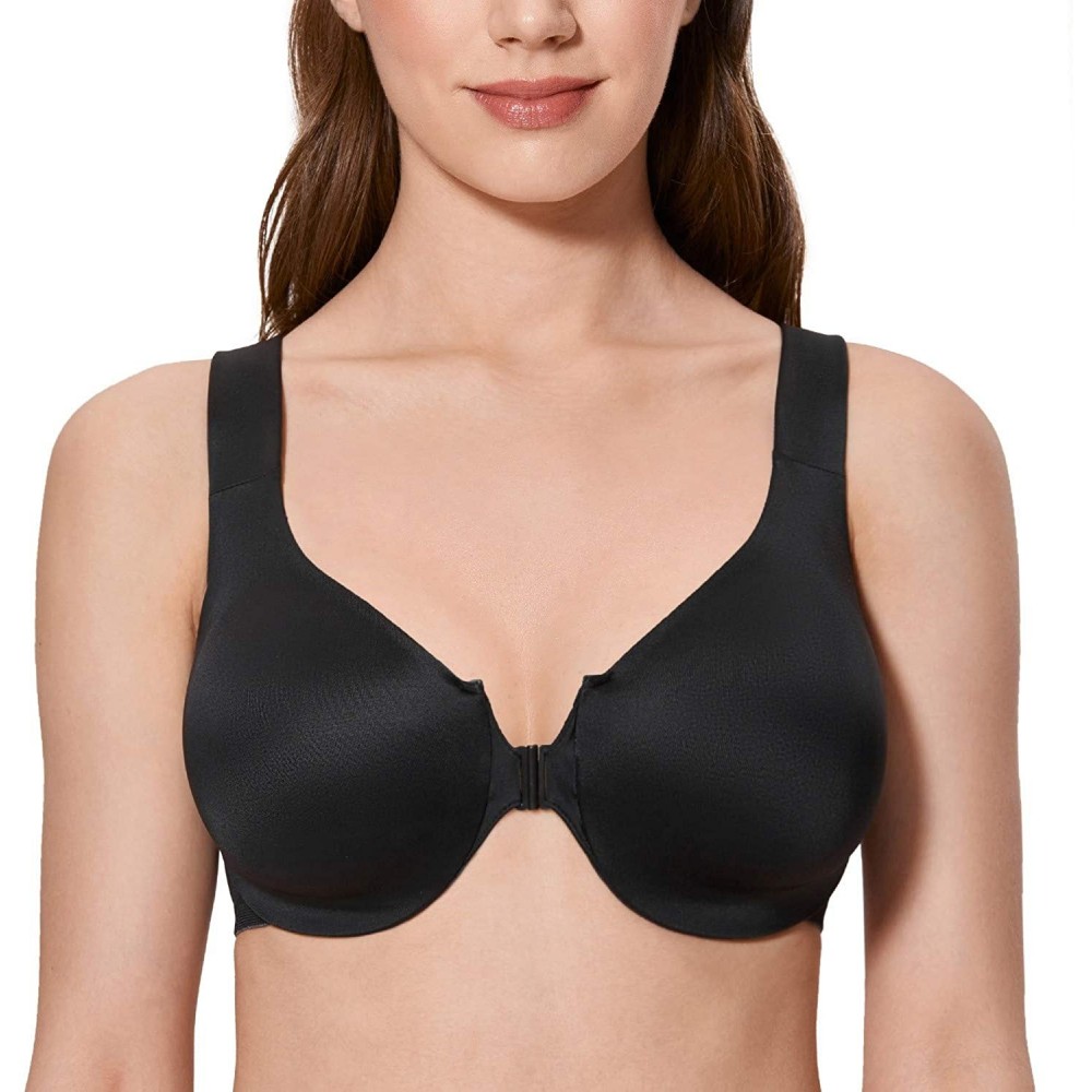 Bras Women's Full Coverage Underwire Comfort Support Racerback Front Closure Bra - Black - CE18Z5QQMNM