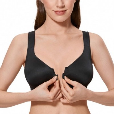 Bras Women's Full Coverage Underwire Comfort Support Racerback Front Closure Bra - Black - CE18Z5QQMNM