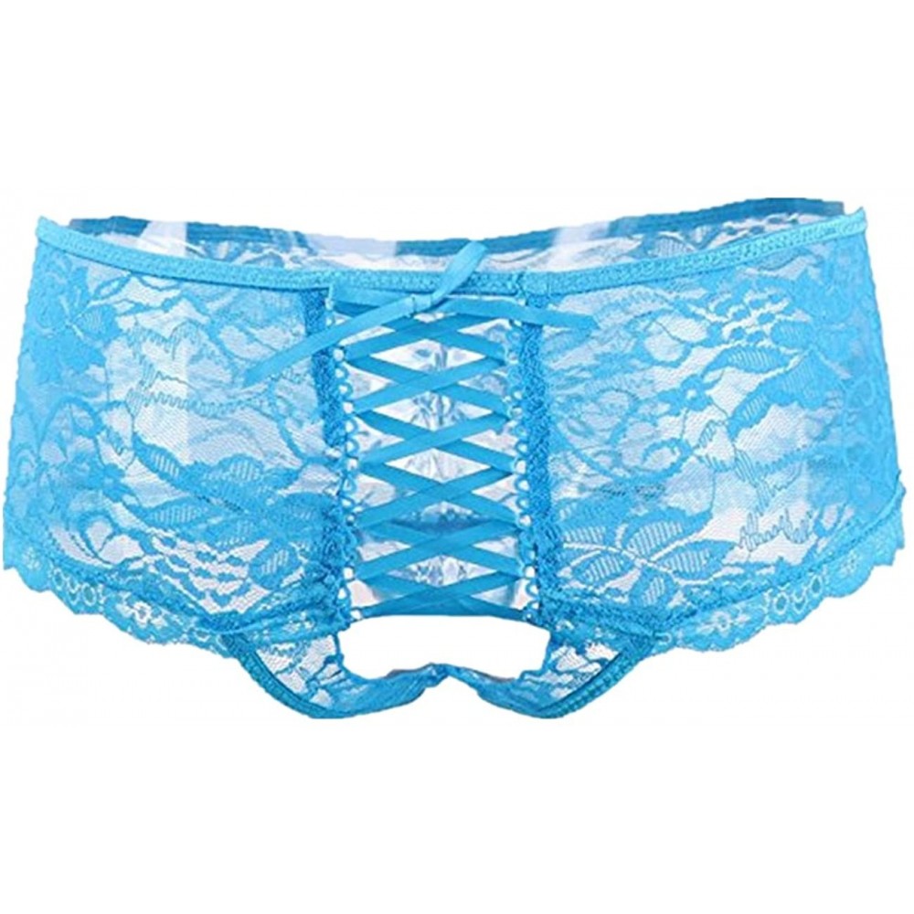 Panties Women Lace Thongs Panties Plus Size Underwear Briefs Knickers Tangas M-6XL - Blue - CR17YDM8A50