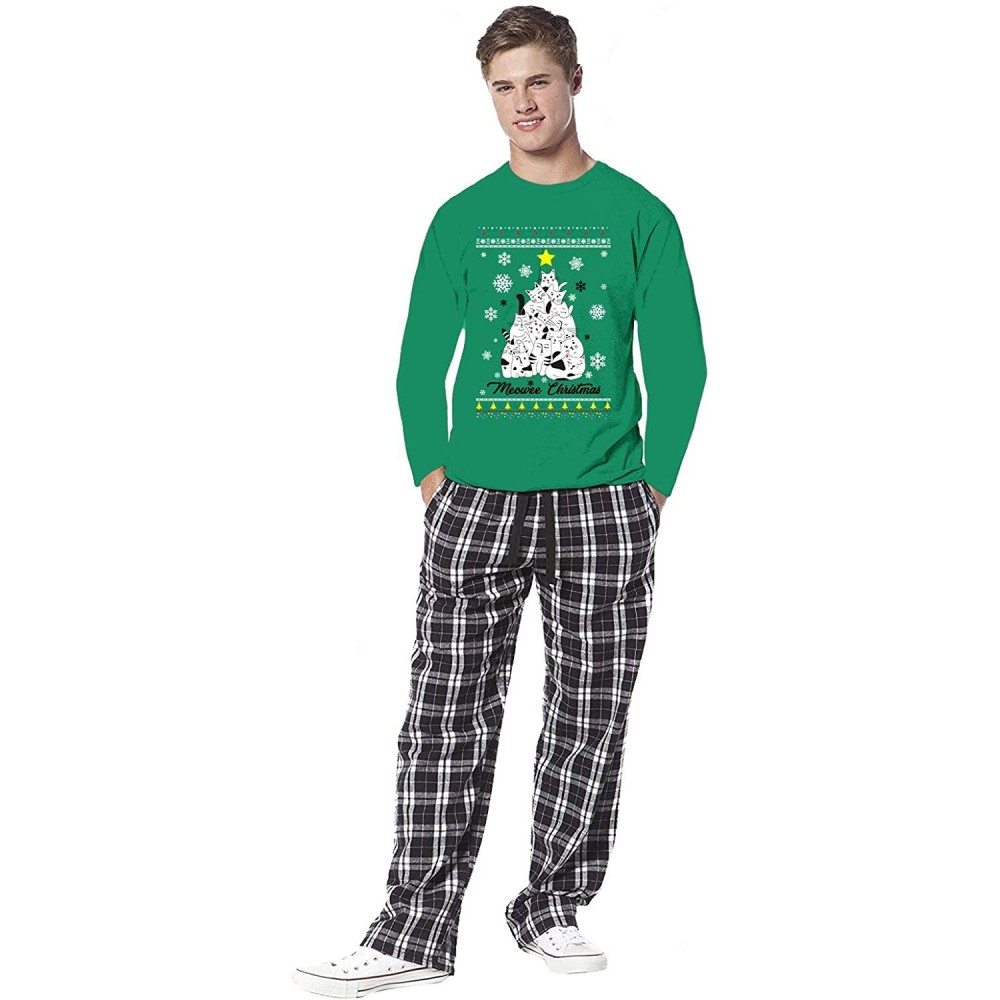 Sleep Sets Family Christmas Pajamas for Men Meowee Cat Xmas Tree Sleepwear Mens Pajama Sets - Style 4 - CB192U8Q95M