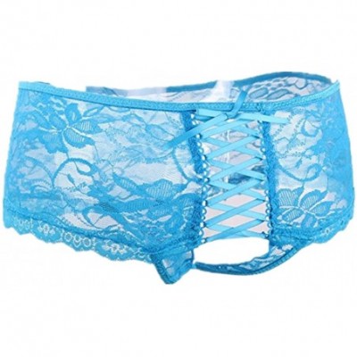 Panties Women Lace Thongs Panties Plus Size Underwear Briefs Knickers Tangas M-6XL - Blue - CR17YDM8A50