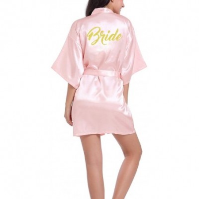 Robes Womens Satin Kimono Short Robe for Bride Wedding Party Getting Ready Robes with Gold Glitter Dressing Gown Pink - CP19E...