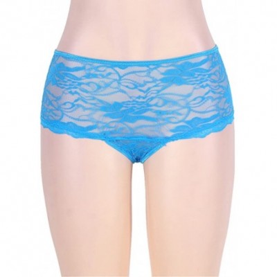 Panties Women Lace Thongs Panties Plus Size Underwear Briefs Knickers Tangas M-6XL - Blue - CR17YDM8A50