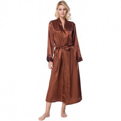 Robes Women's Long Classic Satin Kimono Lounge Bathrobe Robe - Brown - CZ18D4G5USU