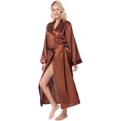 Robes Women's Long Classic Satin Kimono Lounge Bathrobe Robe - Brown - CZ18D4G5USU