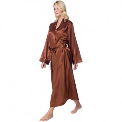 Robes Women's Long Classic Satin Kimono Lounge Bathrobe Robe - Brown - CZ18D4G5USU