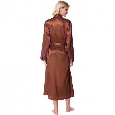 Robes Women's Long Classic Satin Kimono Lounge Bathrobe Robe - Brown - CZ18D4G5USU