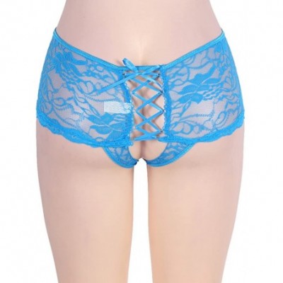 Panties Women Lace Thongs Panties Plus Size Underwear Briefs Knickers Tangas M-6XL - Blue - CR17YDM8A50