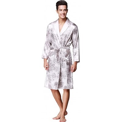 Robes Satin Robe Chinese Dragon and Phoenix Robe Pajamas Silk Sleepwear Kimono Nightgown Bathrobe Men/Women - Grey Men - CJ18...