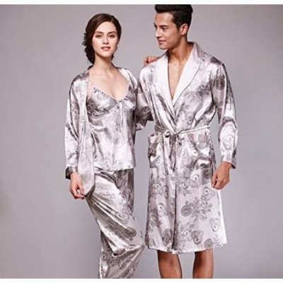 Robes Satin Robe Chinese Dragon and Phoenix Robe Pajamas Silk Sleepwear Kimono Nightgown Bathrobe Men/Women - Grey Men - CJ18...