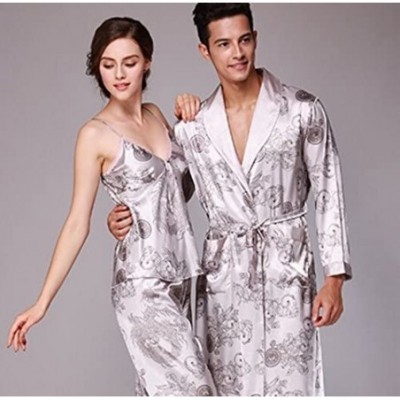 Robes Satin Robe Chinese Dragon and Phoenix Robe Pajamas Silk Sleepwear Kimono Nightgown Bathrobe Men/Women - Grey Men - CJ18...