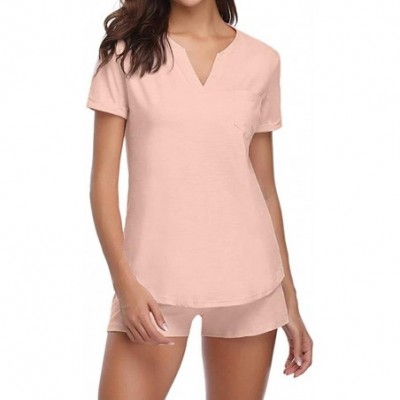 Sets Womens Pajama Set Short Sleeve Sleepwear Pajama Sets Tank Shorts Sets - Pink - CU18H0L8URK