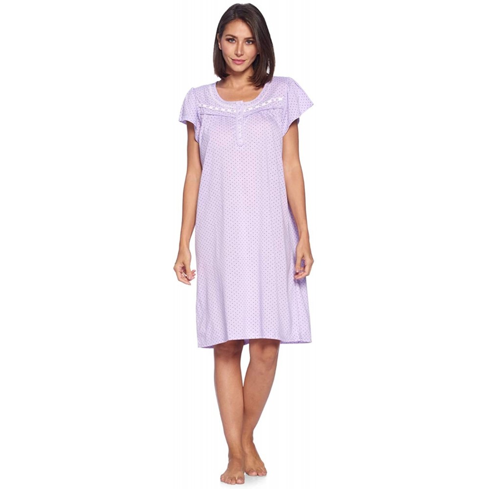 Nightgowns & Sleepshirts Women's Cap Sleeve Floral Nightgown - Dot Purple - CM19268N59Y