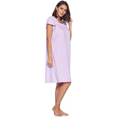 Nightgowns & Sleepshirts Women's Cap Sleeve Floral Nightgown - Dot Purple - CM19268N59Y