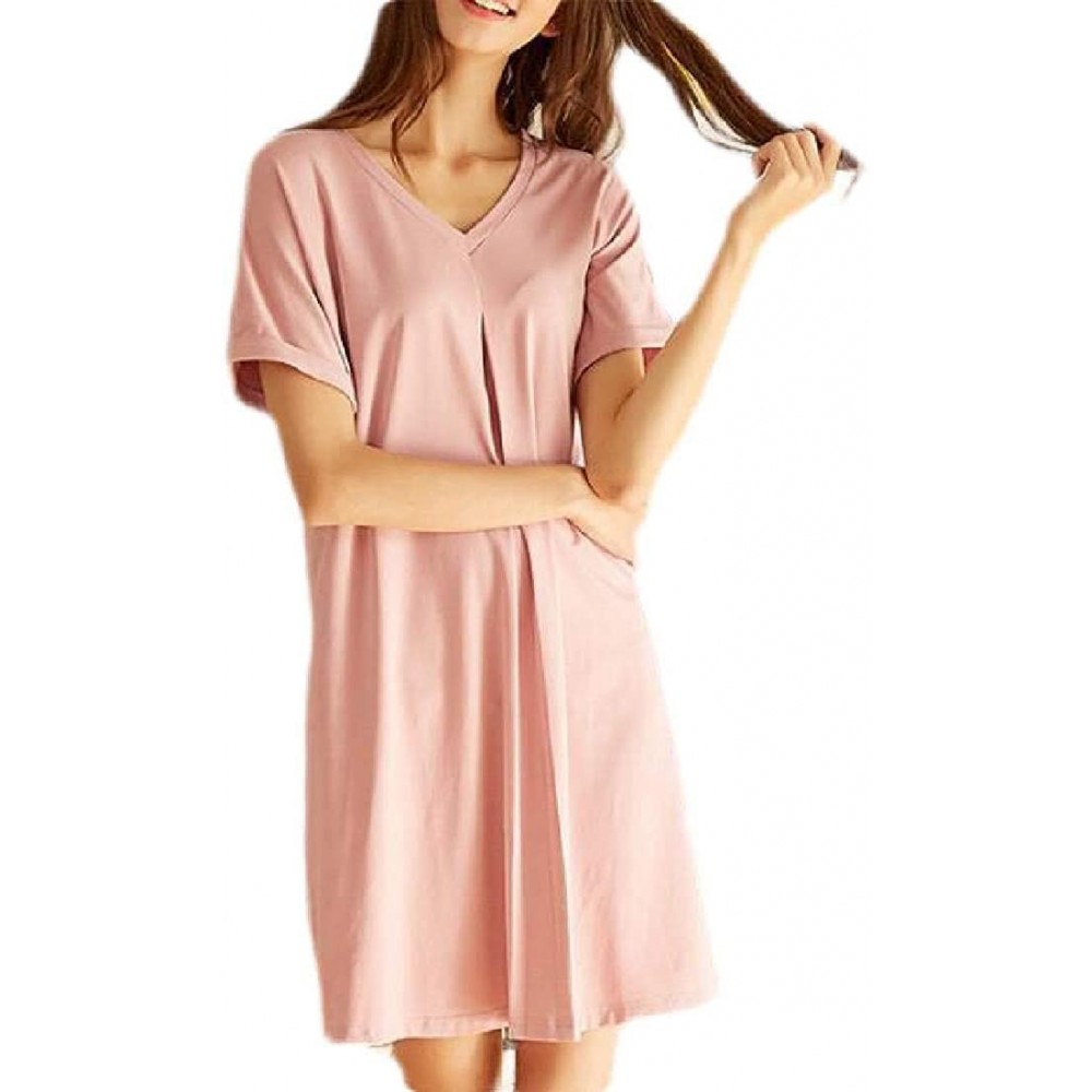 Nightgowns & Sleepshirts Short Sleeve V-Neck Loungewear Loose Knit Nightgown Sleep Dress Sleepwear - 4 - C019DSM73NM