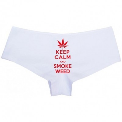 Panties Women's Keep Calm Smoke Weed Funny Pot Hot Sexy Boyshort - White/Red - C111UPIECU3