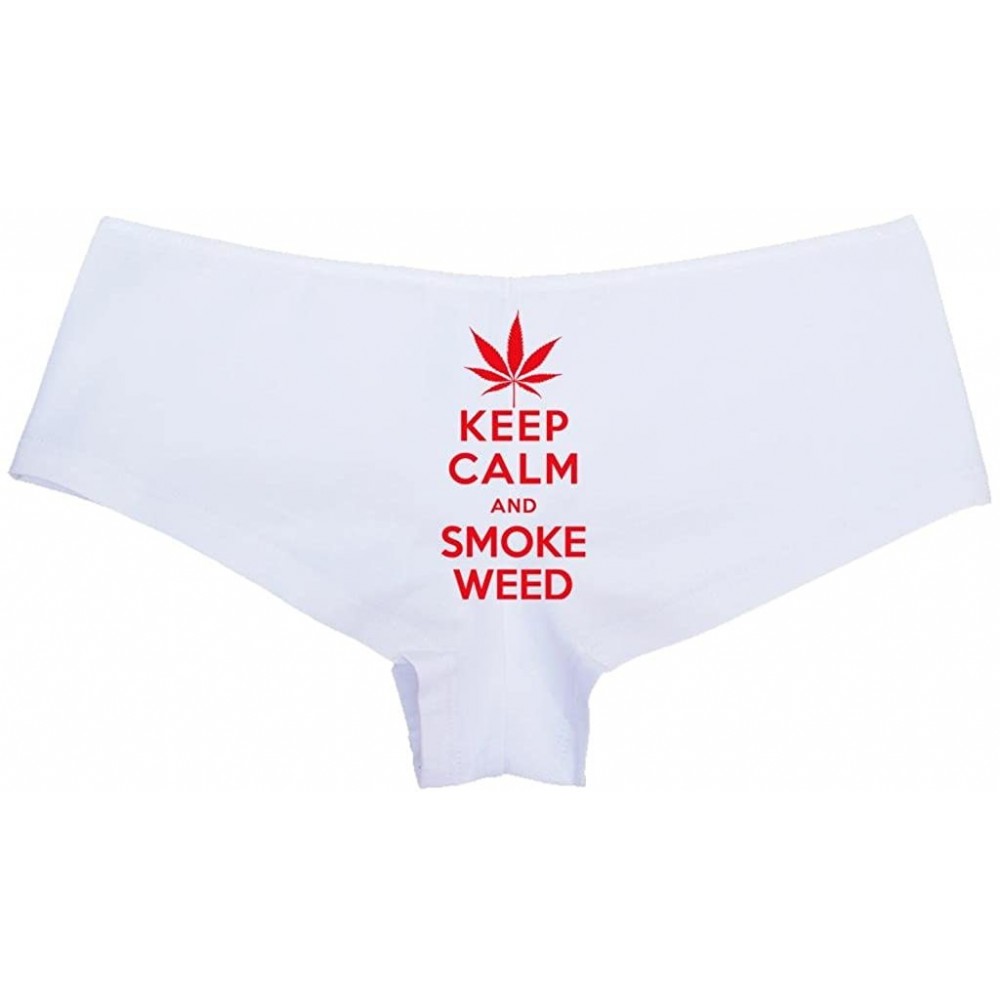 Panties Women's Keep Calm Smoke Weed Funny Pot Hot Sexy Boyshort - White/Red - C111UPIECU3