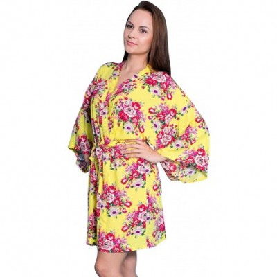 Robes Cotton Floral Kimono Robes for Bride and Bridesmaids Wedding Party Gifts - Yellow - CT1876ZA45E