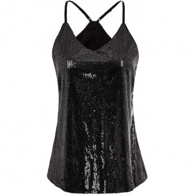 Camisoles & Tanks Women's Sequined Camisole Shining Glitter Crop Top Shimmer Sequin Club Crop Tank - Black - C51966ACNZ0