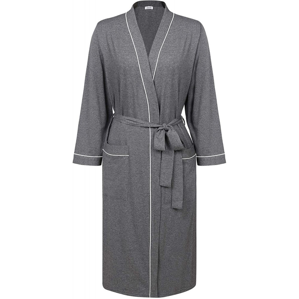 Robes Women's Kimono Robe Long Cotton Bathrobe Lightweight Dressing Gown - Dark Gray - CE18YUCR70U