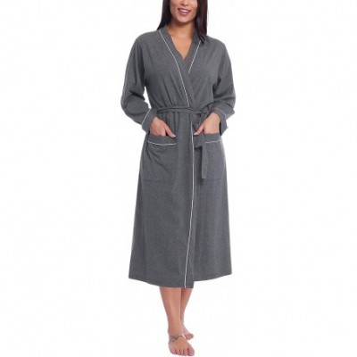 Robes Women's Kimono Robe Long Cotton Bathrobe Lightweight Dressing Gown - Dark Gray - CE18YUCR70U