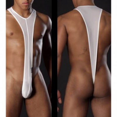 G-Strings & Thongs Men's G-String Bodysuit Thong Mankini Costume Underwear - White - C717YLSQ9IC