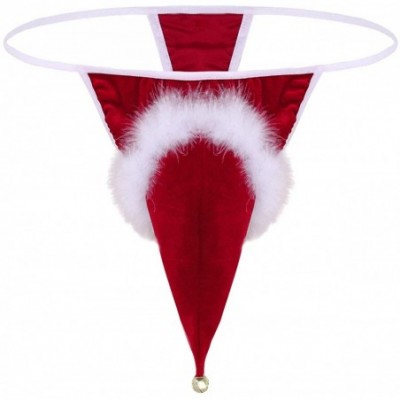 Briefs Men's Velvet Christmas Santa Claus Underwear Cosplay Lingerie Briefs - Xmas Hat Red - C818LYNOHXI