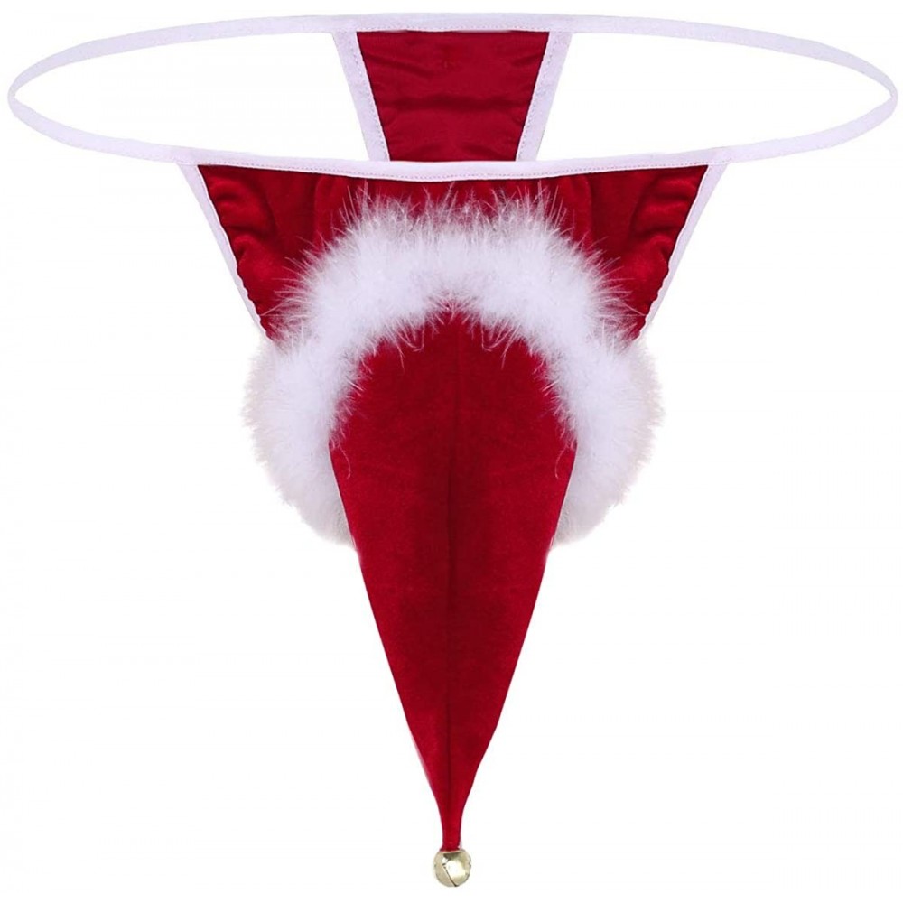 Briefs Men's Velvet Christmas Santa Claus Underwear Cosplay Lingerie Briefs - Xmas Hat Red - C818LYNOHXI