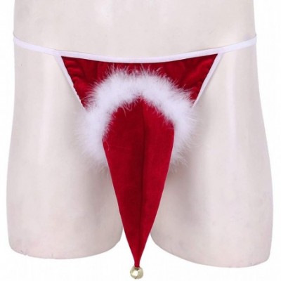 Briefs Men's Velvet Christmas Santa Claus Underwear Cosplay Lingerie Briefs - Xmas Hat Red - C818LYNOHXI