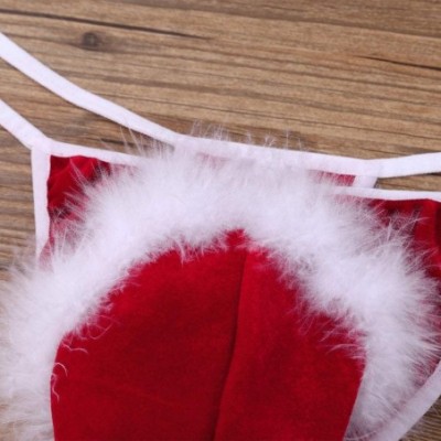 Briefs Men's Velvet Christmas Santa Claus Underwear Cosplay Lingerie Briefs - Xmas Hat Red - C818LYNOHXI