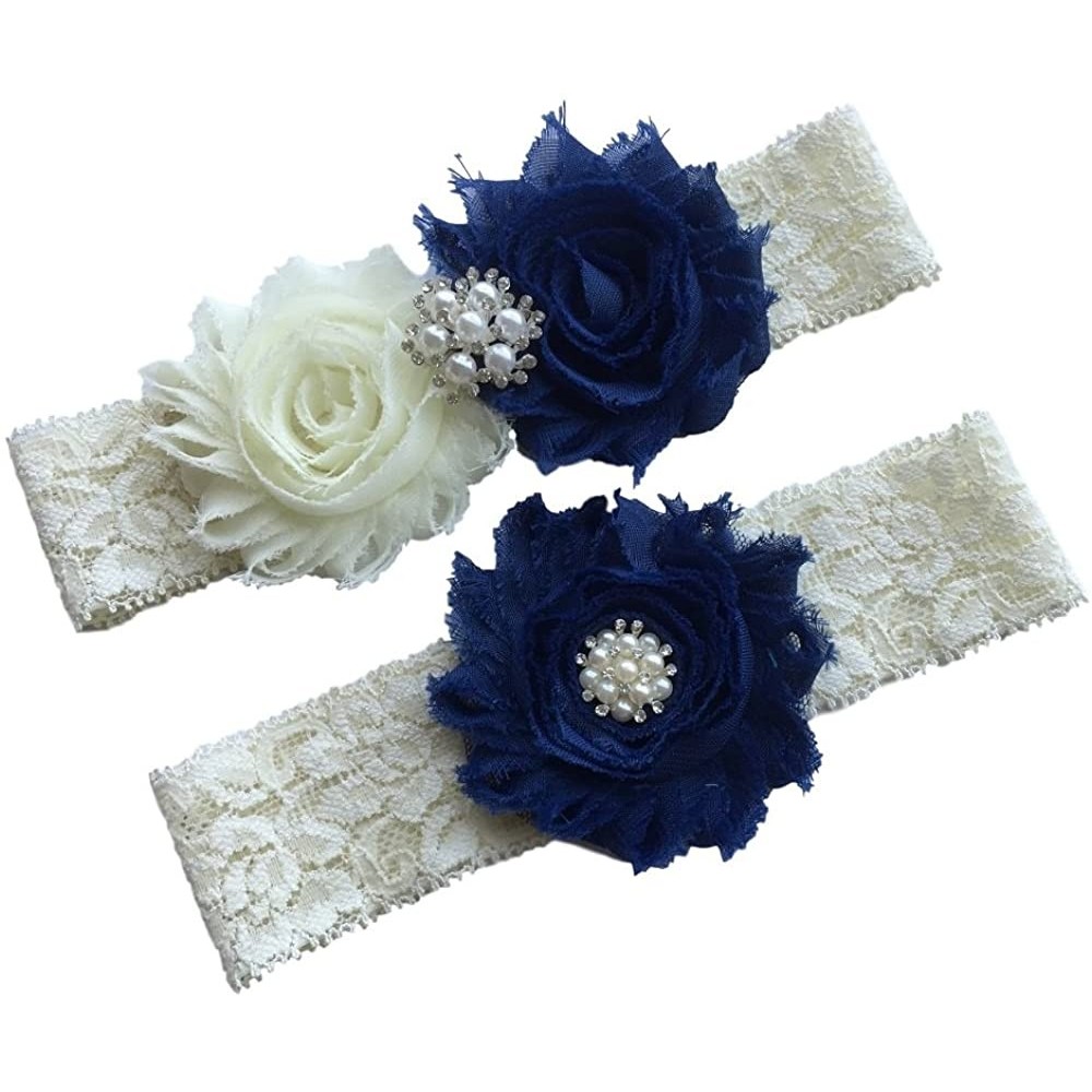 Garters & Garter Belts Wedding Garter Ivory Bridal Lace Plus Size Garter Something Blue - Navy - C0126CZBM9B